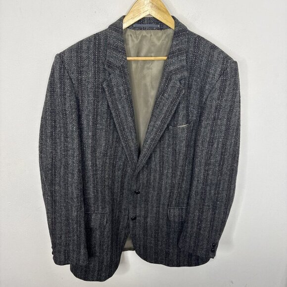 Harris Tweed Men 44L Tall Gray Blazer Sports Coat WoolScottish Stripped